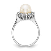 14k White Gold 7.5mm Fresh Water Cultured Pearl AA Diamond Ring